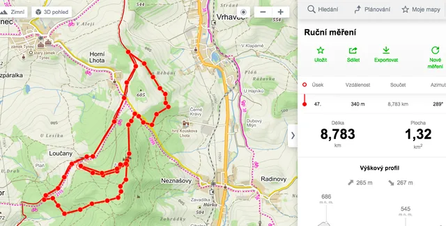 Map of the alternative route via Žába