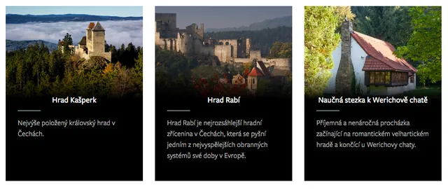 Original suggestions: Kašperk Castle, Rabí Castle and the nature trail to Werich's cottage