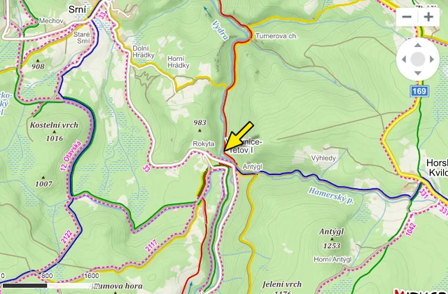 Map of the Povydří nature trail near Antýgl