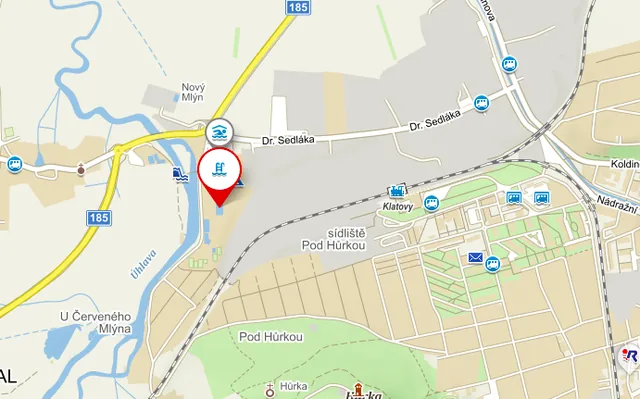 Map showing the swimming pool in Klatovy